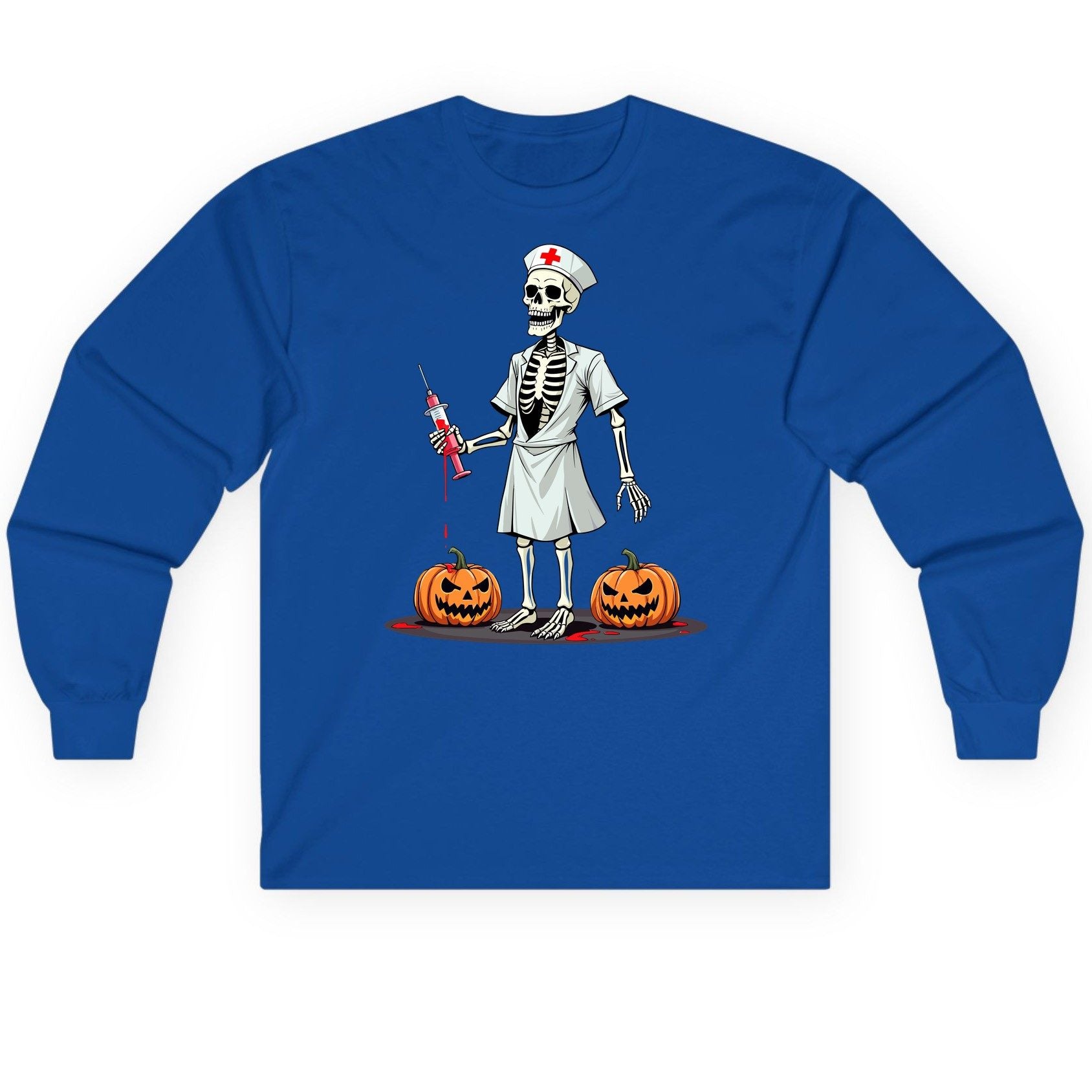 Spooky Skeleton Nurse Halloween skeleton nurse Long Sleeve Tee Royal product mockup