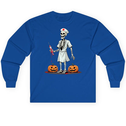 Spooky Skeleton Nurse Halloween skeleton nurse Long Sleeve Tee Royal product mockup