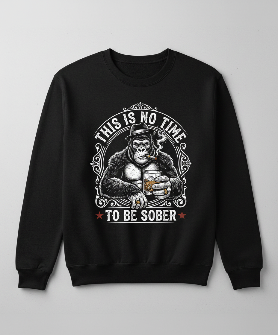 Gorilla Smoking Cigar Drinking Whiskey - This Is No Time To Be Sober Sweatshirt - Black