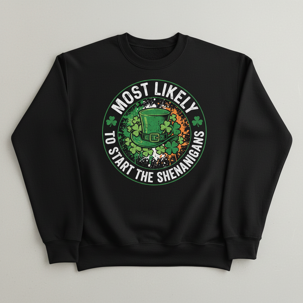 Most Likely To Start The Shenanigans St. Patrick's Day Design Sweatshirt - Black
