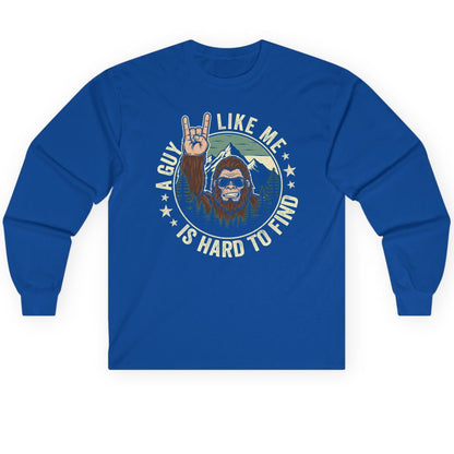 A Guy Like Me Is Hard to Find bigfoot Long Sleeve Tee Royal product mockup