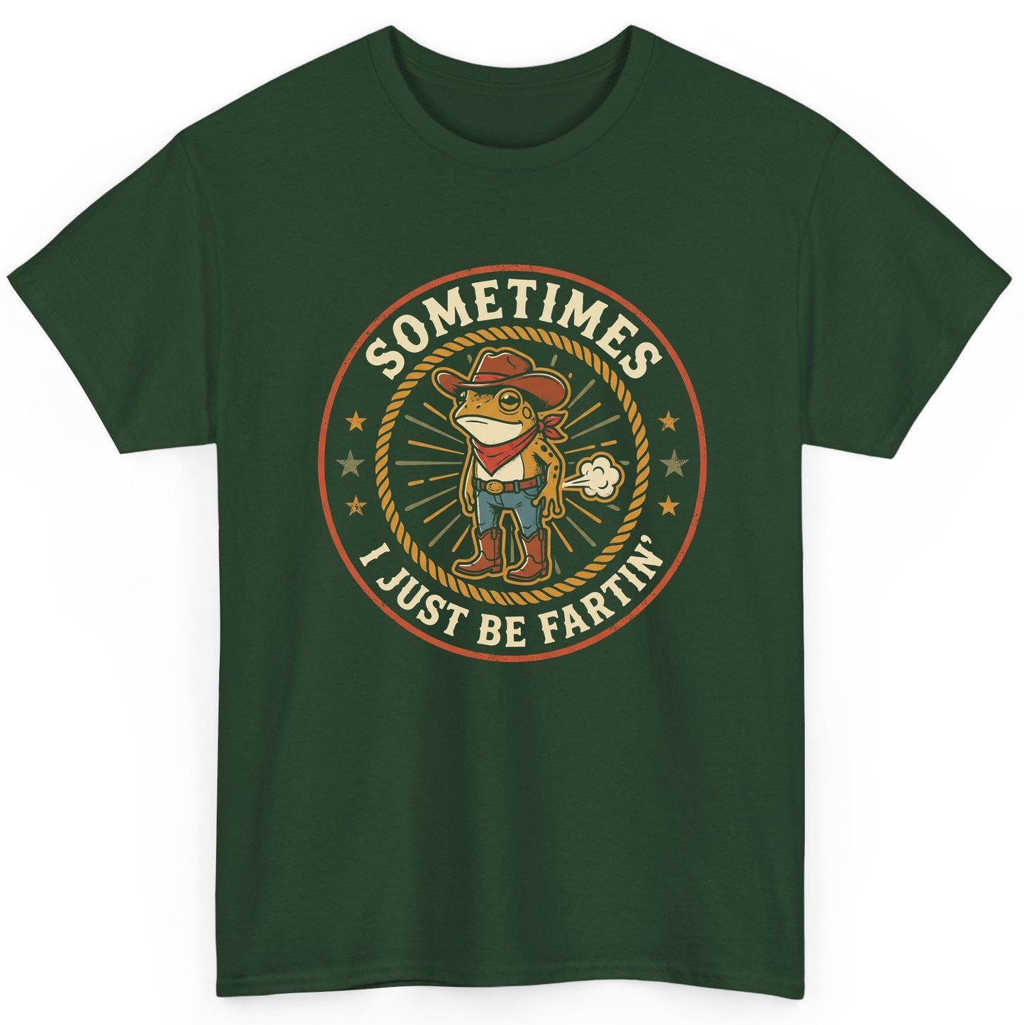 Sometimes I Just Be Fartin' cowboy frog T-Shirt Forest Green product mockup