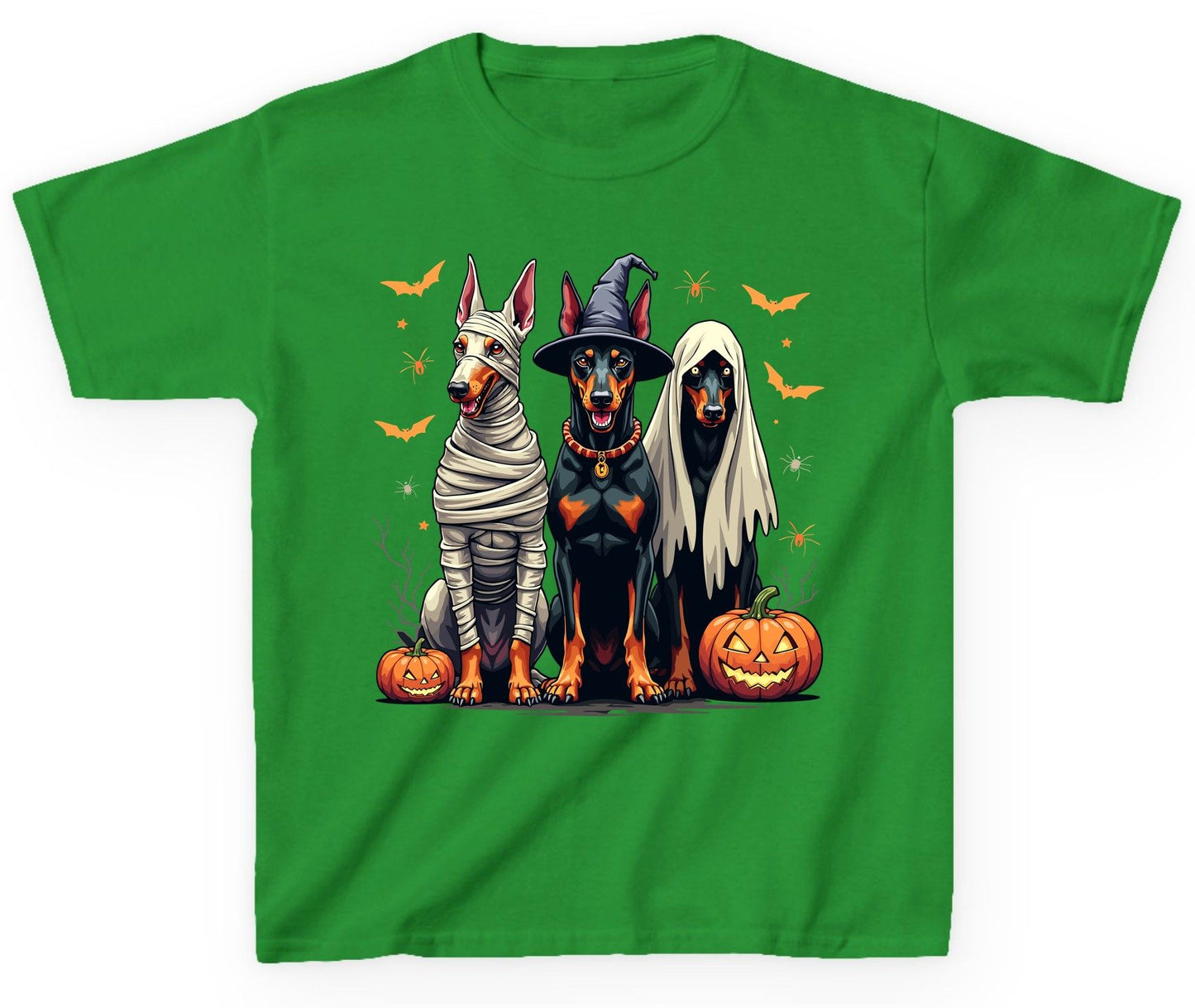 Halloween Doberman Trio doberman pinscher Youth T-Shirt Irish Green product mockup