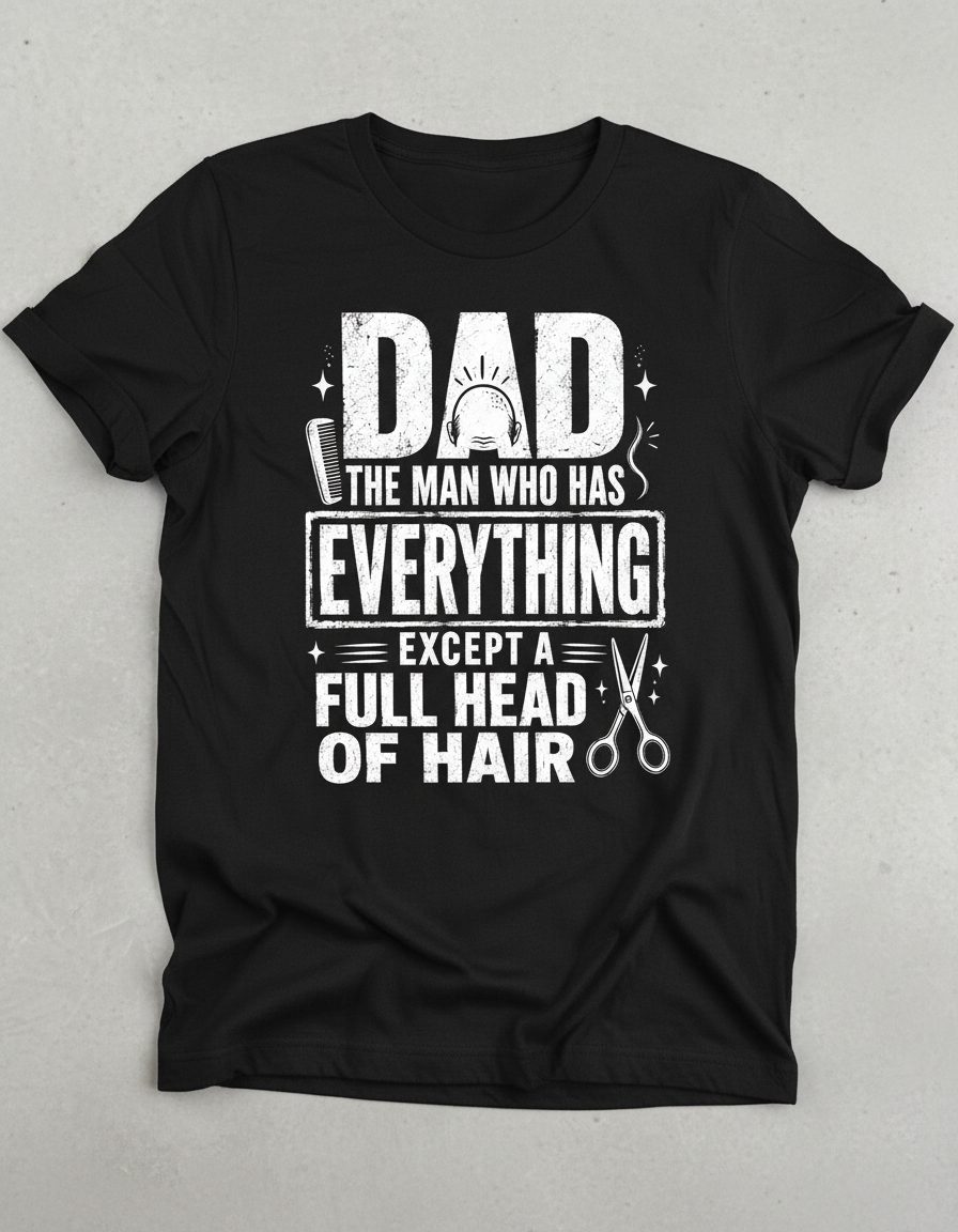 Dad the Man Who Has Everything Except a Full Head of Hair Funny Humor T-Shirt - product mockup - Black