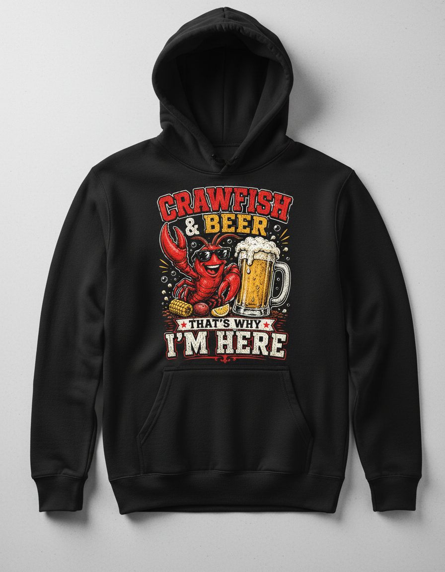 Crawfish & Beer That's Why I'm Here Funny Boil Hoodie - product mockup - Black