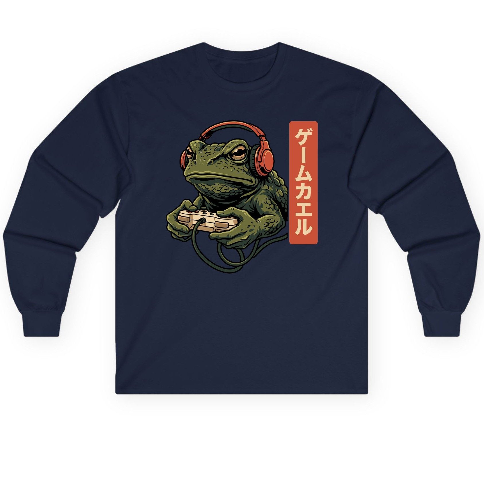 ゲームカエル gaming toad Long Sleeve Tee Navy product mockup
