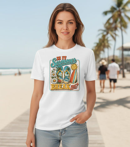 Is It Summer Break Yet Retro Vacation T-Shirt - lifestyle model mockup - White
