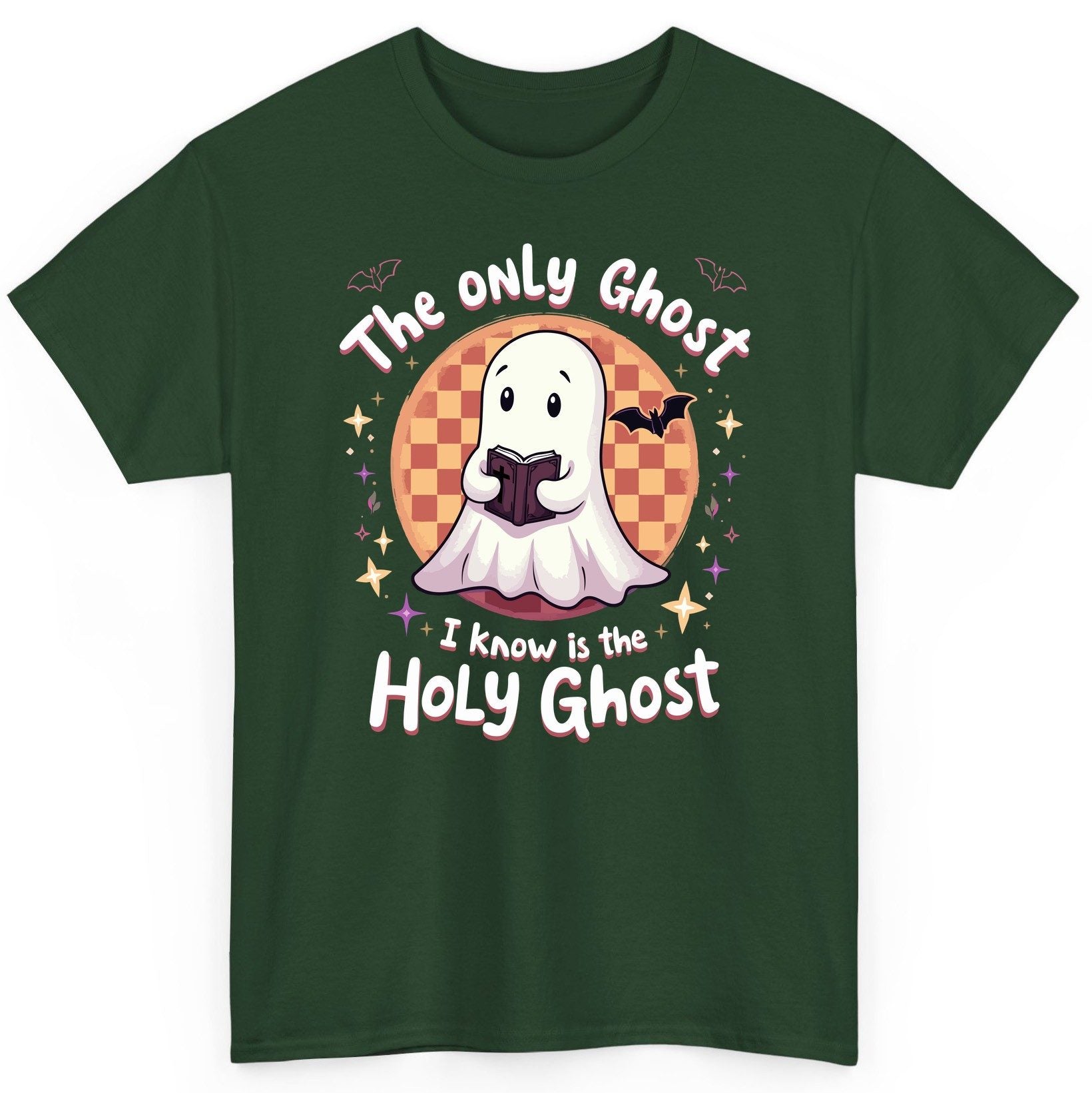 The Only Ghost I Know Is the Holy Ghost christian Halloween T-Shirt Forest Green product mockup