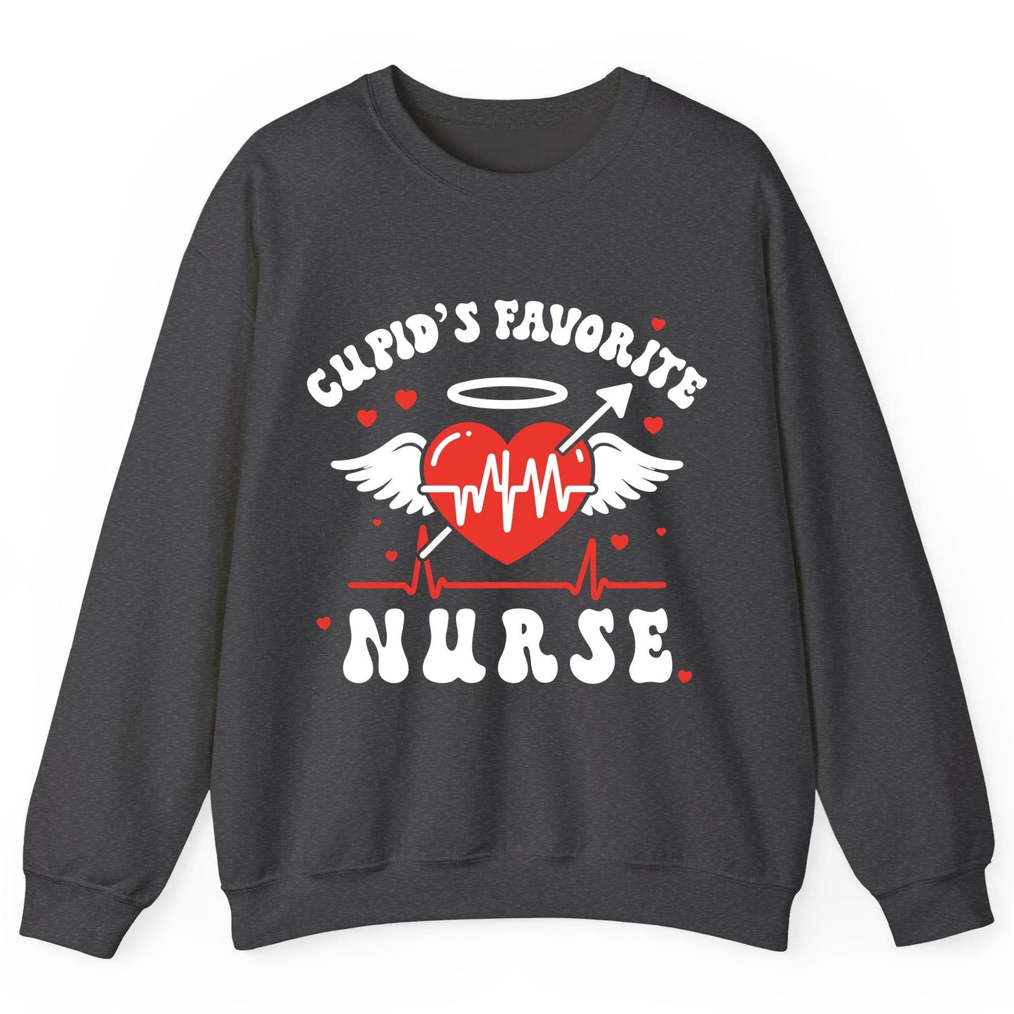 Cupid's Favorite Nurse nursing Sweatshirt Dark Heather product mockup