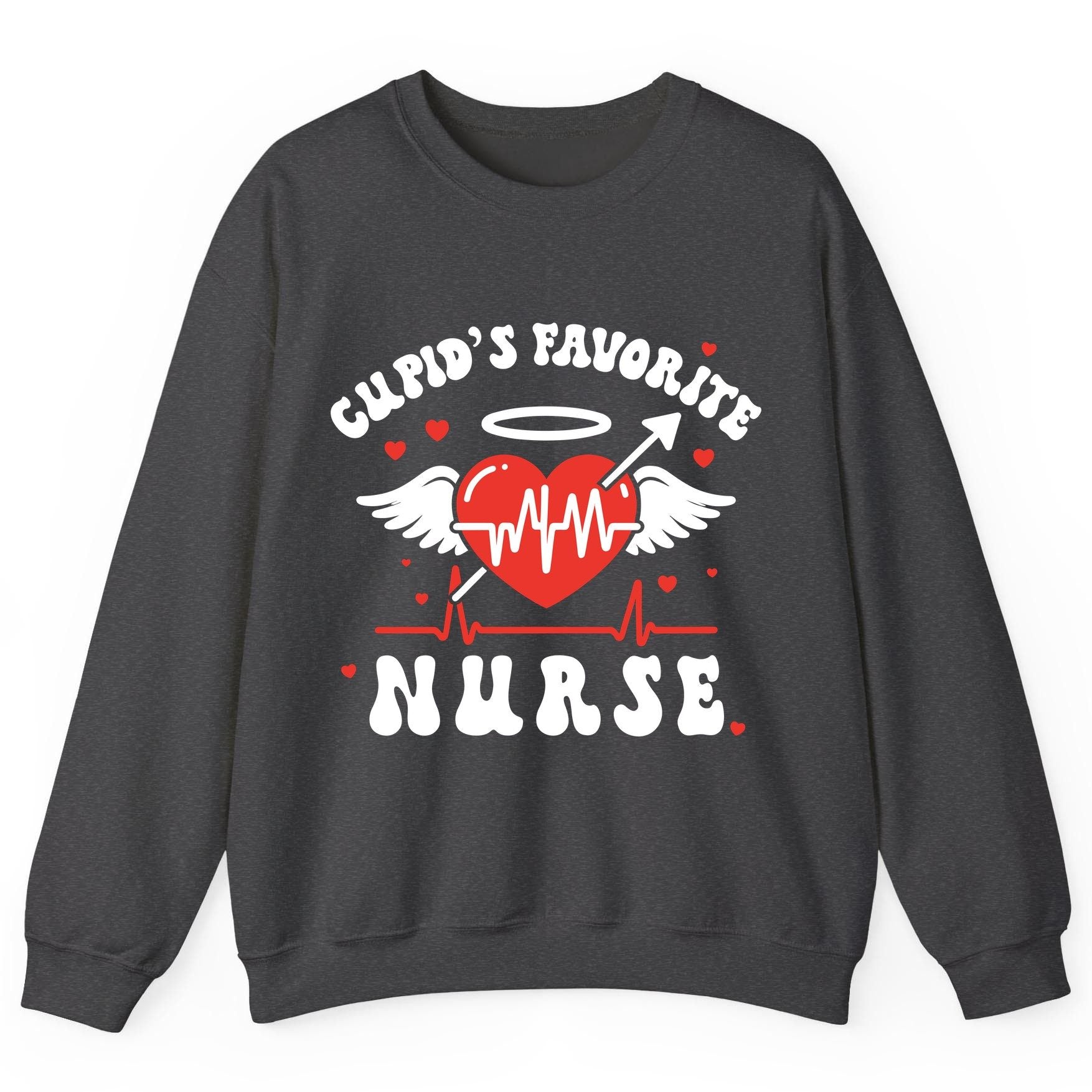 Cupid's Favorite Nurse nursing Sweatshirt Dark Heather product mockup