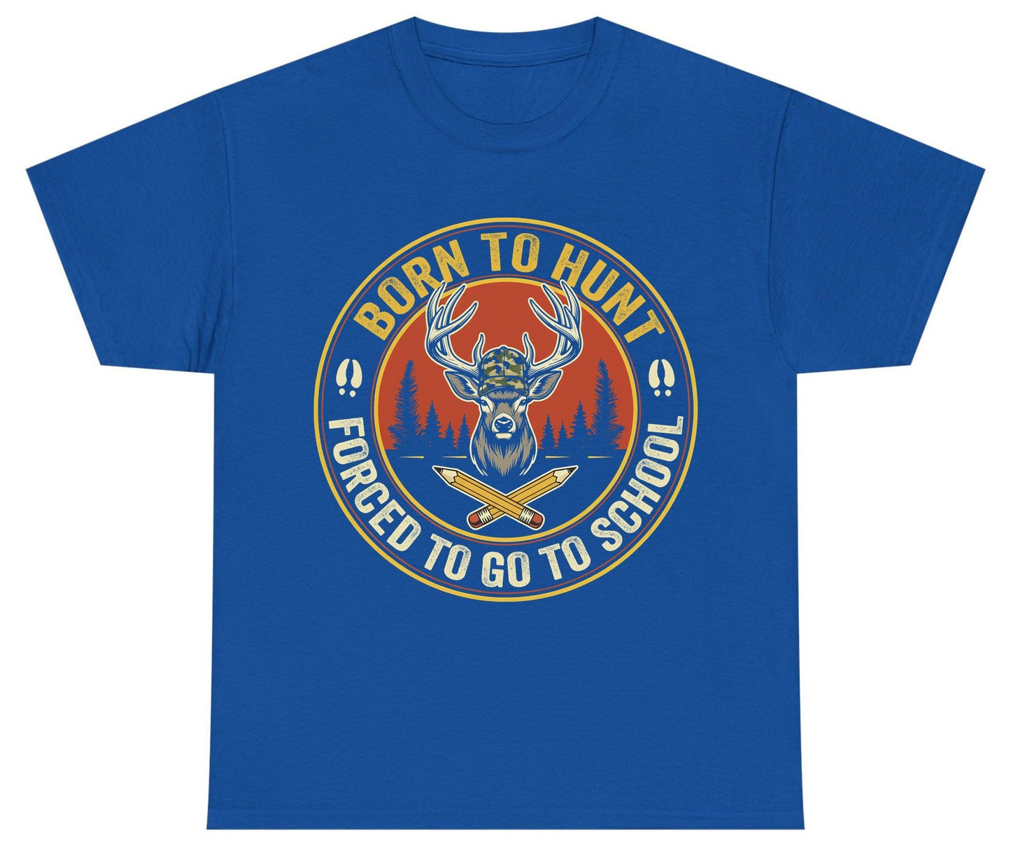 Born to Hunt Forced to Go to School hunting Youth T-Shirt Royal product mockup