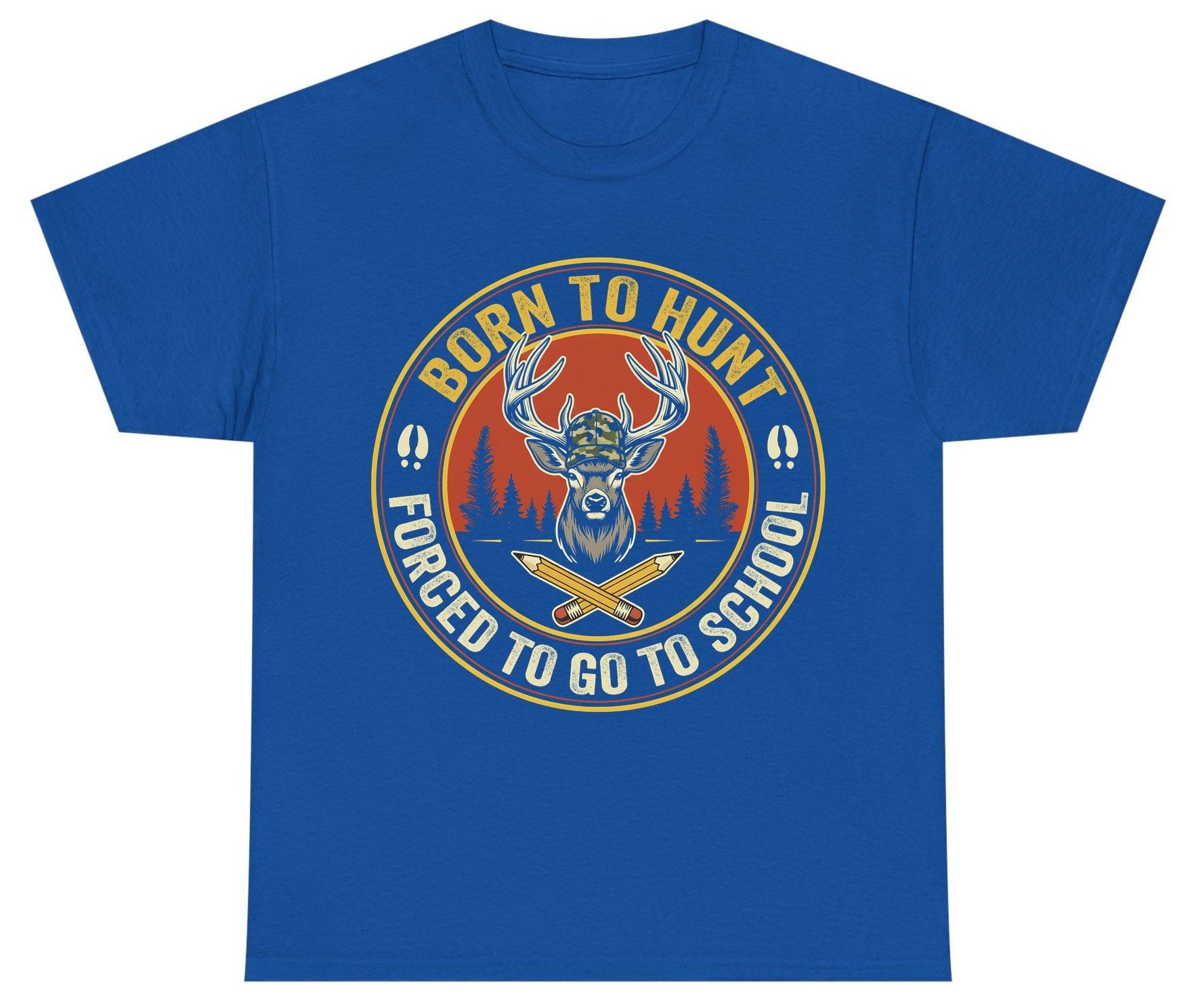 Born to Hunt Forced to Go to School hunting Youth T-Shirt Royal product mockup
