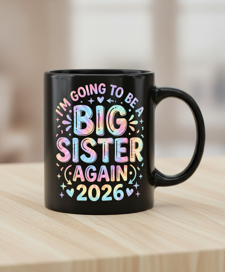 I'm Going To Be A Big Sister Again 2026 Tie-Dye Announcement Black Mug - Black