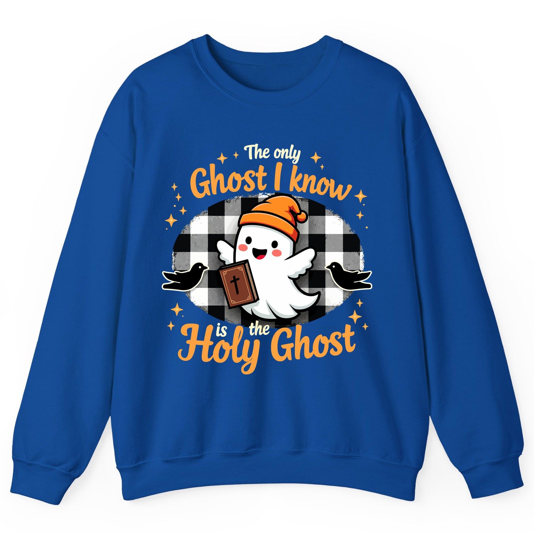 The Only Ghost I Know Is the Holy Ghost christian Halloween Sweatshirt Royal product mockup