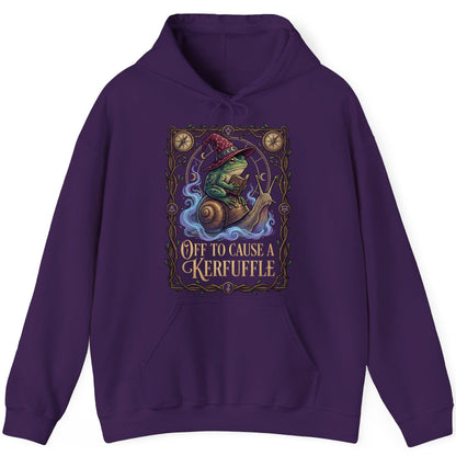 Off to Cause a Kerfuffle frog wizard Hoodie Purple product mockup