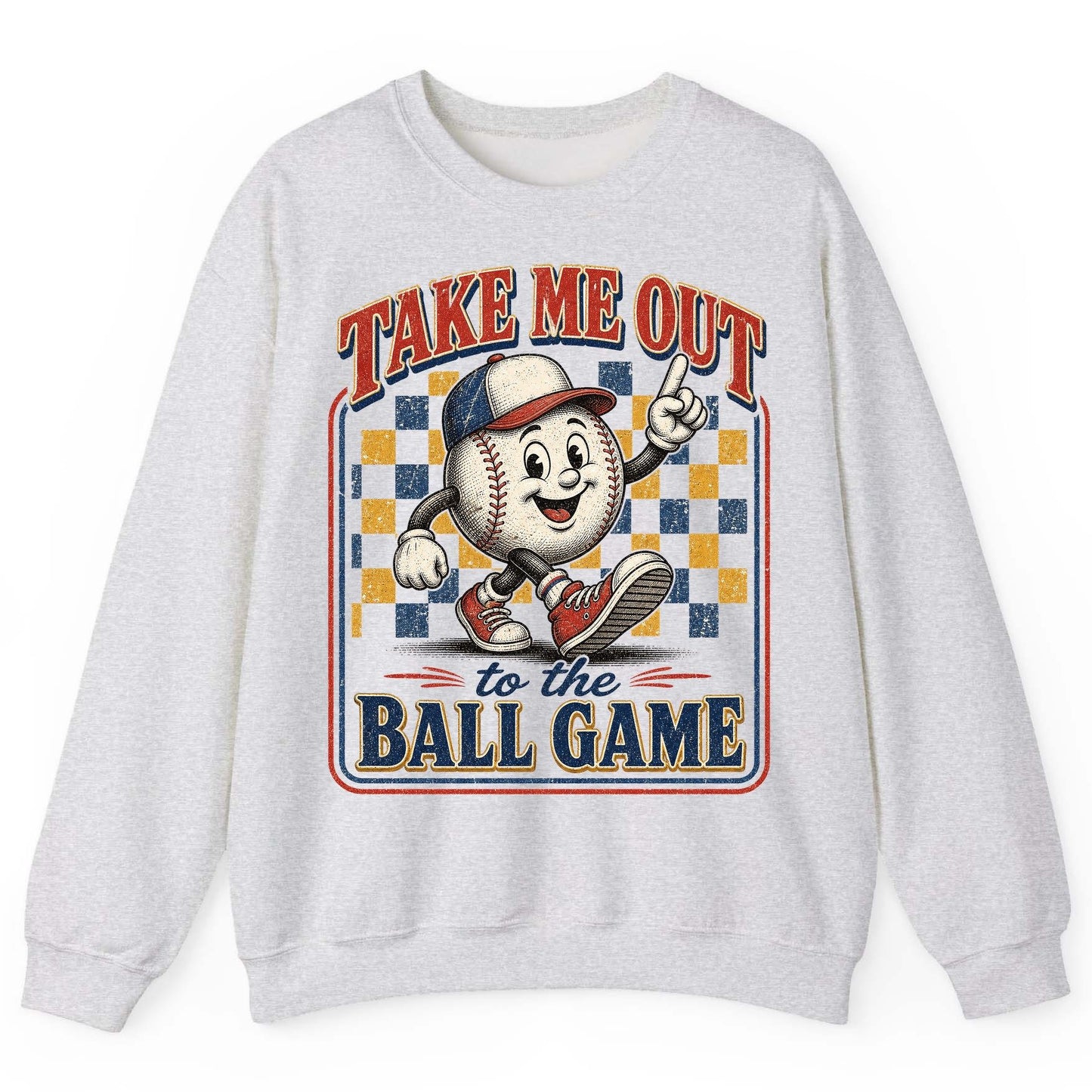 Take Me Out to the Ball Game Retro Baseball Sweatshirt - product mockup - Ash