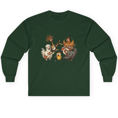 Chicken Rock Band chicken rock band Long Sleeve Tee Forest Green product mockup