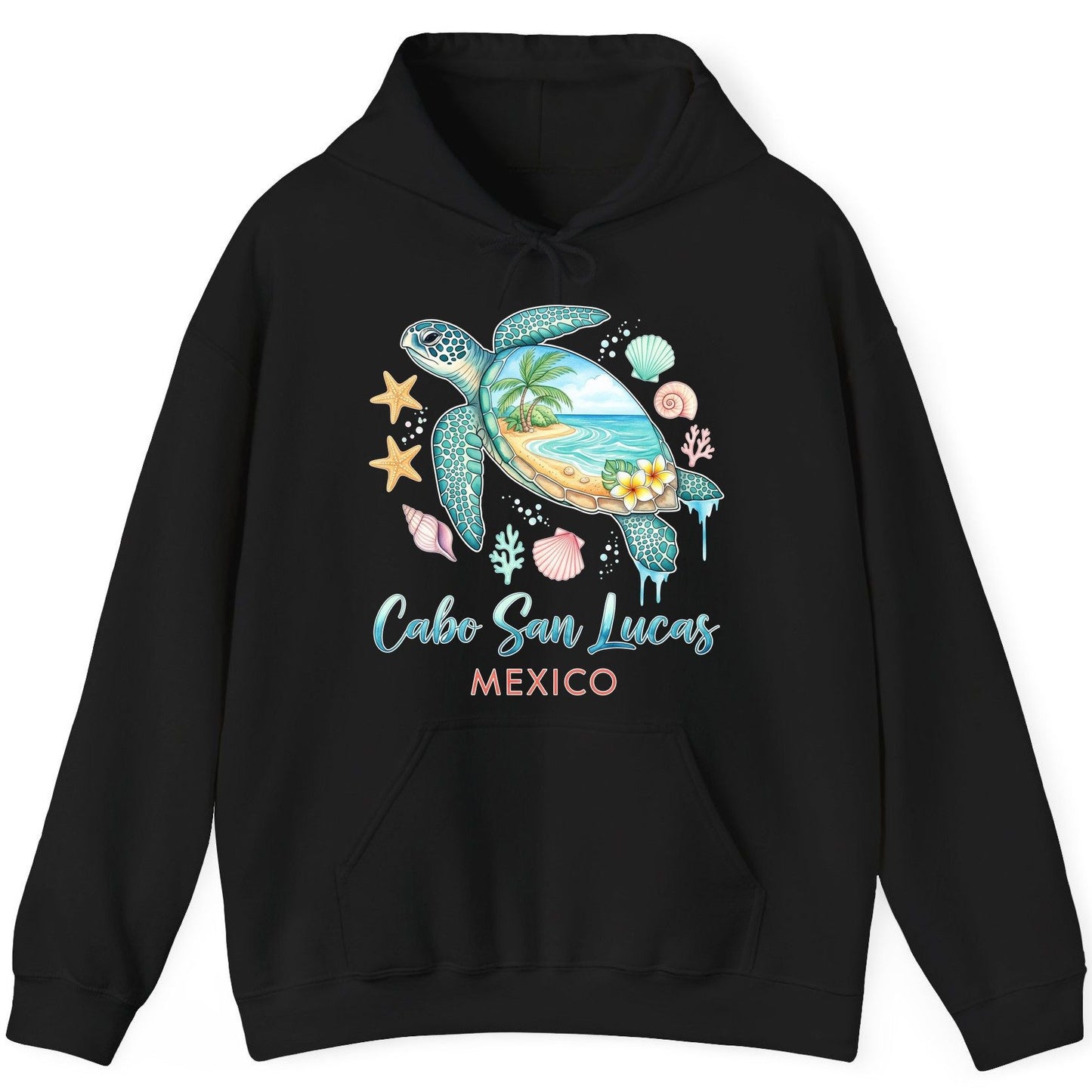 Cabo San Lucas Mexico sea turtle Hoodie Black product mockup