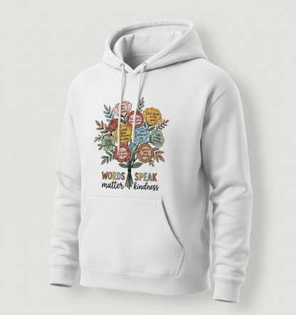 Floral Bouquet of Kindness Positive Affirmations Hoodie - White
