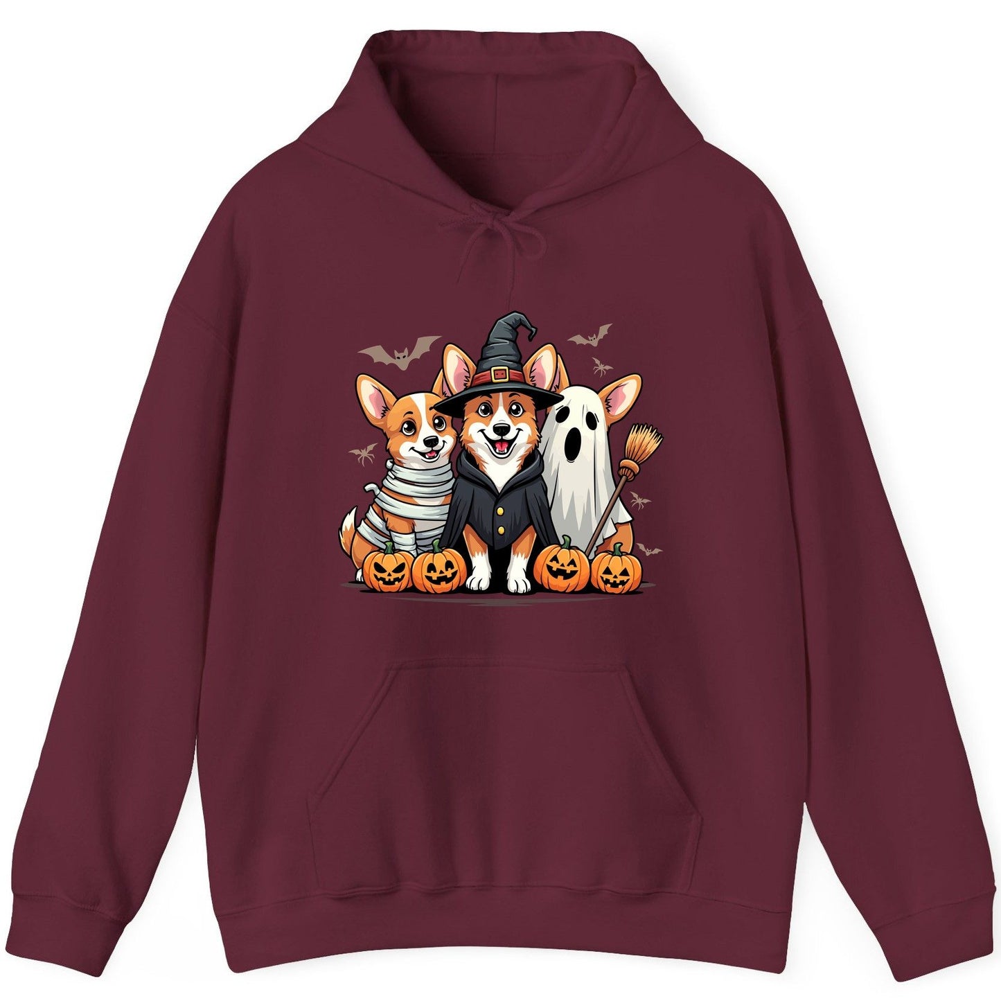Halloween Corgi Trio Halloween corgis Hoodie Maroon product mockup
