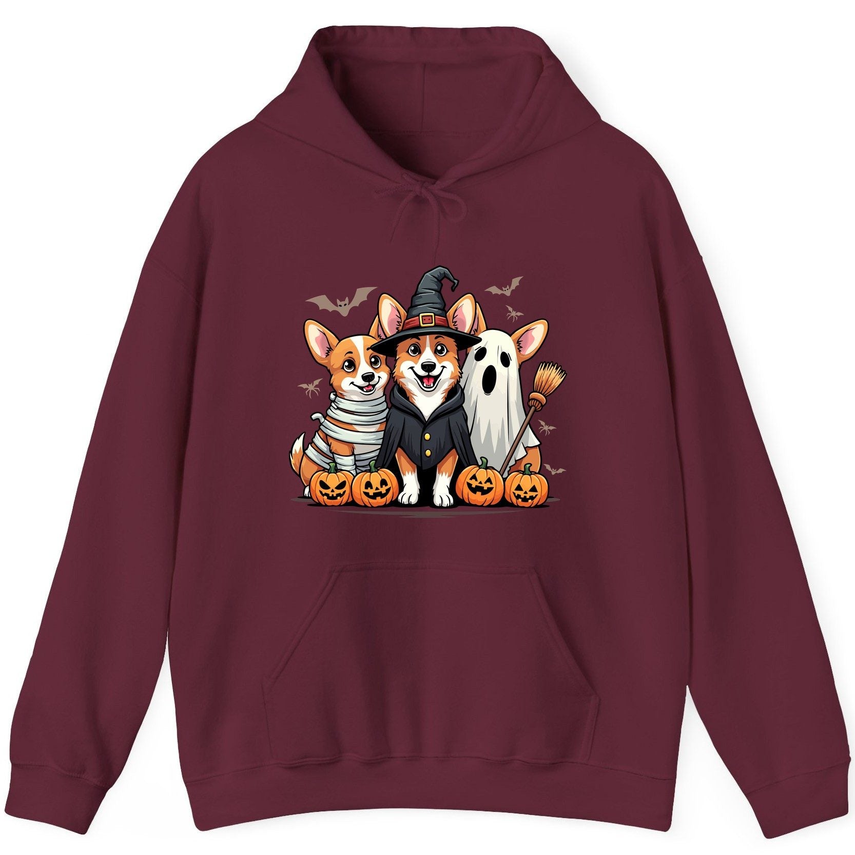Halloween Corgi Trio Halloween corgis Hoodie Maroon product mockup