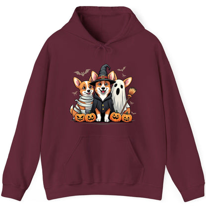 Halloween Corgi Trio Halloween corgis Hoodie Maroon product mockup