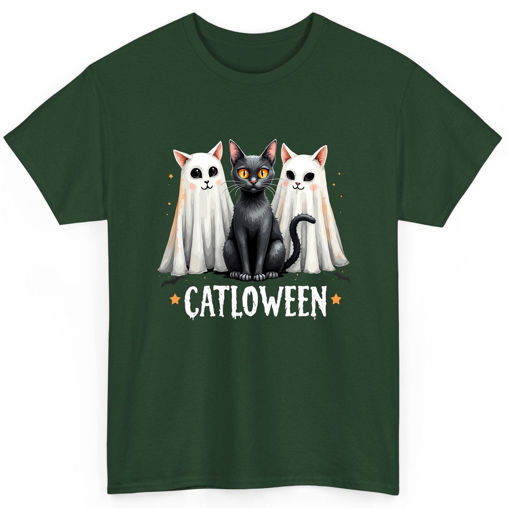 Catloween Halloween cats T-Shirt Forest Green product mockup