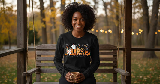 Nurse Halloween Long Sleeve Tee Black lifestyle mockup