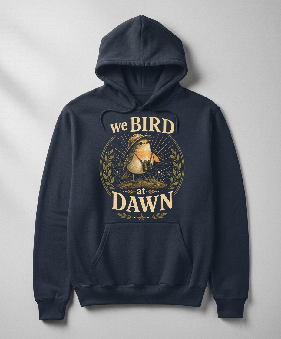 Funny We Bird At Dawn Hoodie - product mockup - Navy