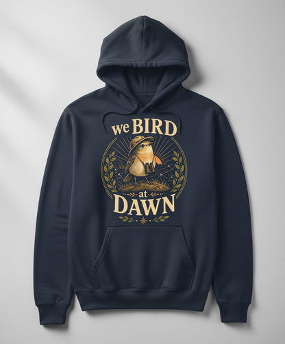 Funny We Bird At Dawn Hoodie - product mockup - Navy