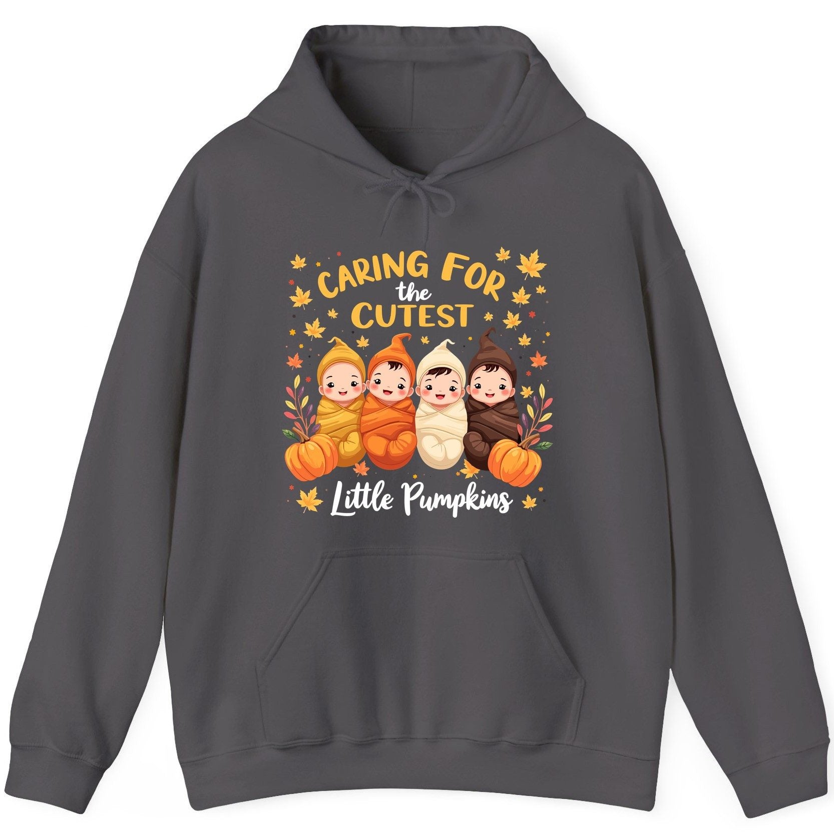 Caring for the Cutest Little Pumpkins swaddled babies Hoodie Charcoal product mockup