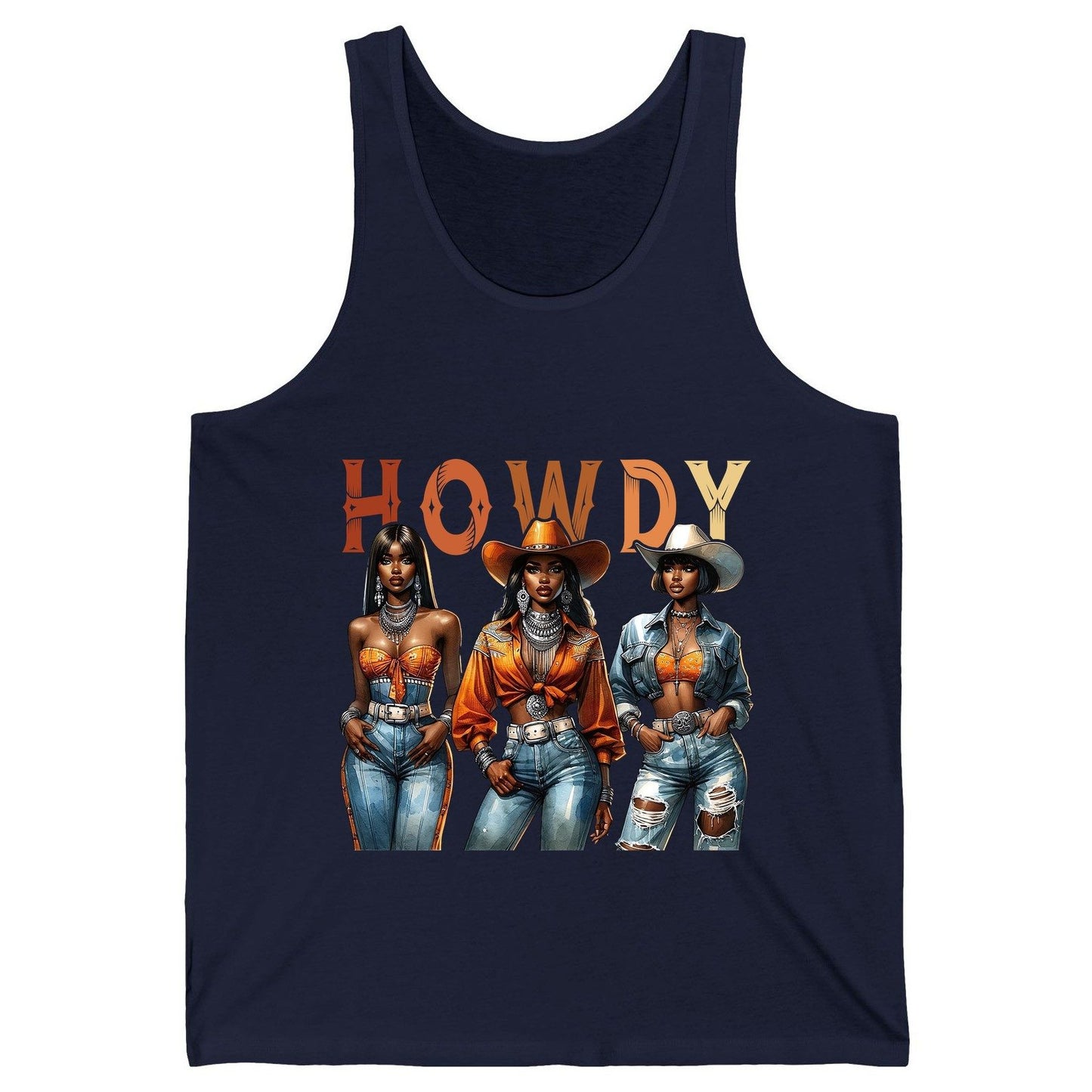 Howdy black cowgirls Tank Top Navy product mockup