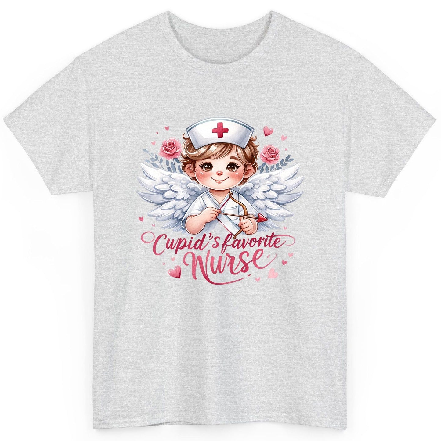 Cupid's Favorite Nurse cupid nurse T-Shirt Ash product mockup