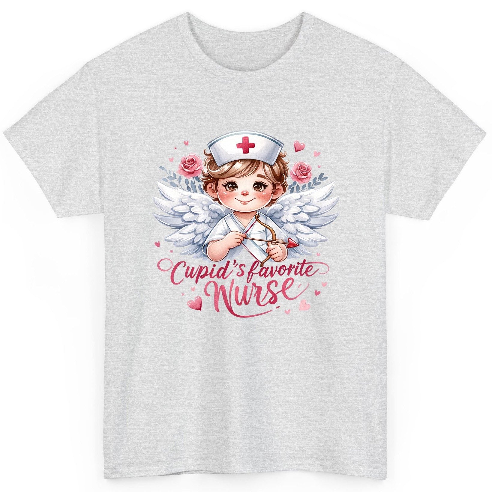 Cupid's Favorite Nurse cupid nurse T-Shirt Ash product mockup