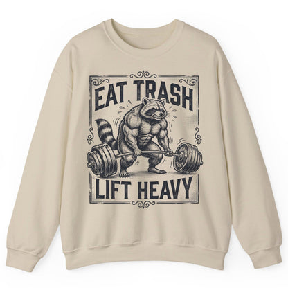 Eat Trash Lift Heavy raccoon Sweatshirt Sand product mockup