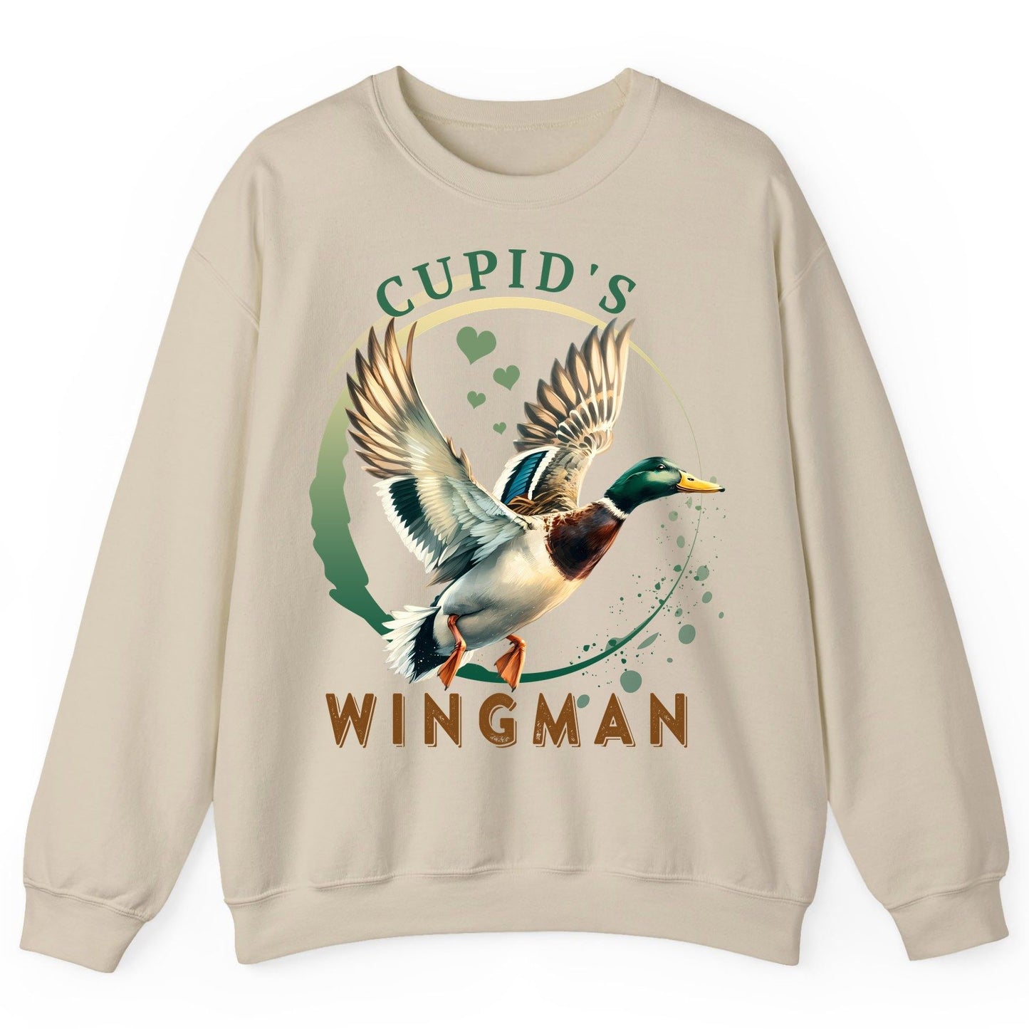 Cupid's Wingman mallard duck Sweatshirt Sand product mockup