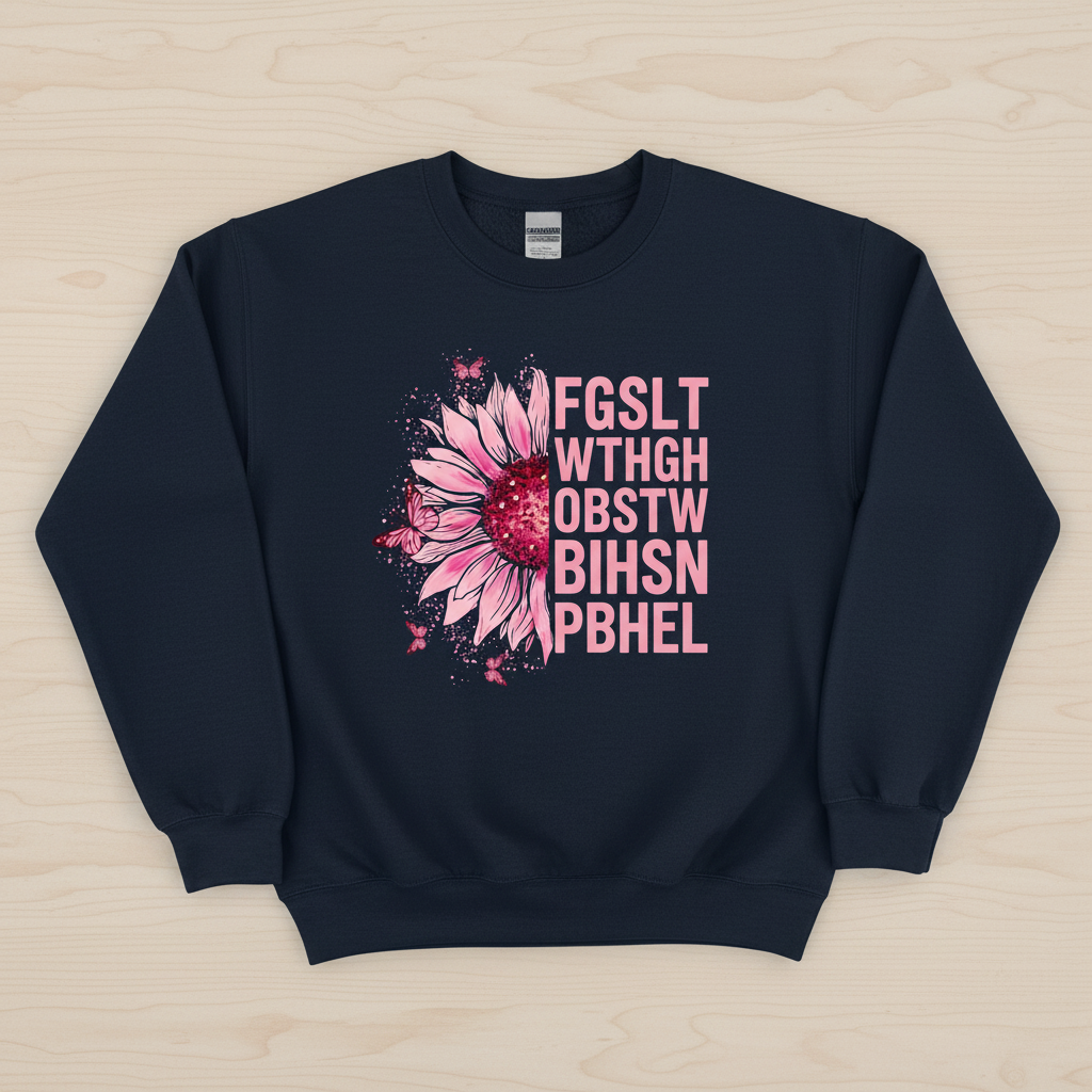 Breast Cancer Awareness Pink Sunflower Eye Chart Sweatshirt - Navy