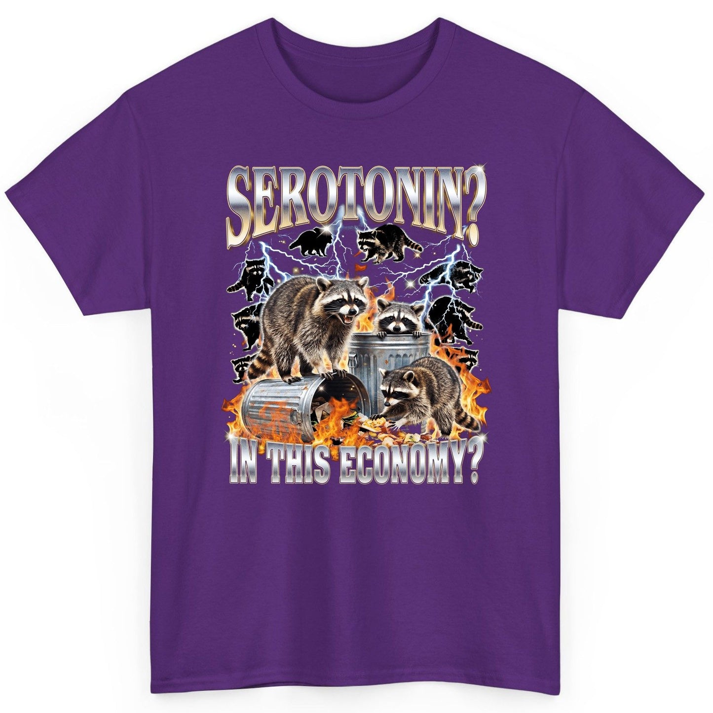 Serotonin in This Economy? raccoons T-Shirt Purple product mockup