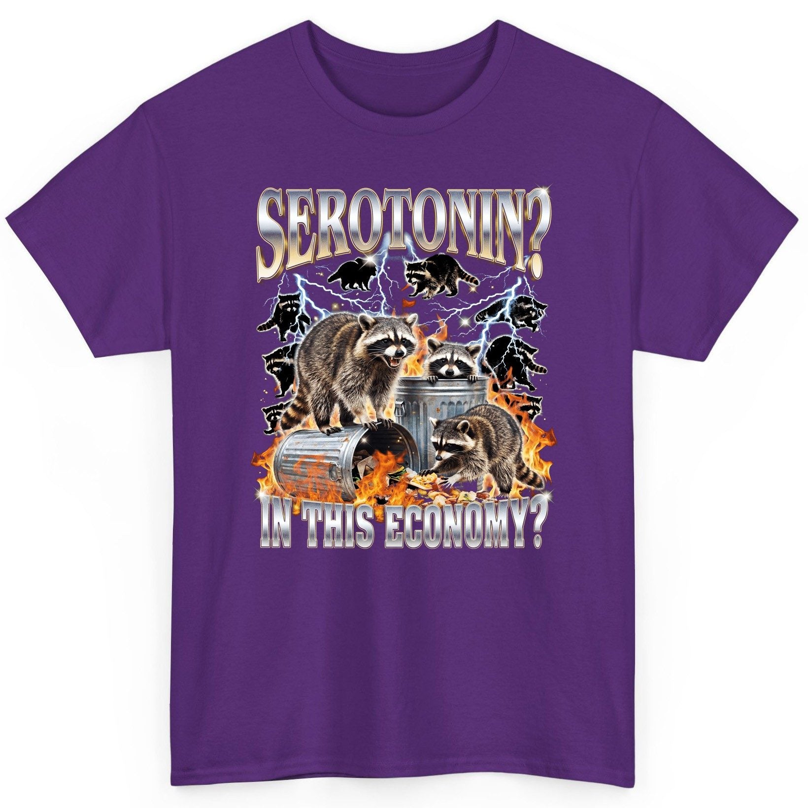 Serotonin in This Economy? raccoons T-Shirt Purple product mockup