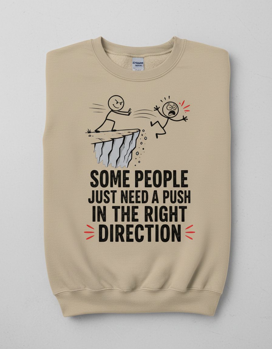 Some People Just Need a Push in the Right Direction Funny Sarcastic Humor Sweatshirt - product mockup - Sand