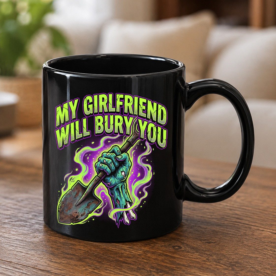 My Girlfriend Will Bury You zombie Black Mug Black product mockup