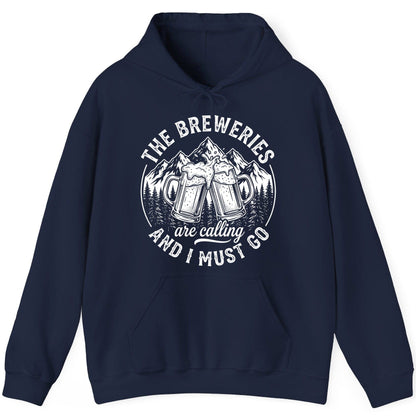 THE Breweries Are Calling AND I MUST GO Funny Craft Beer Hoodie - product mockup - Navy