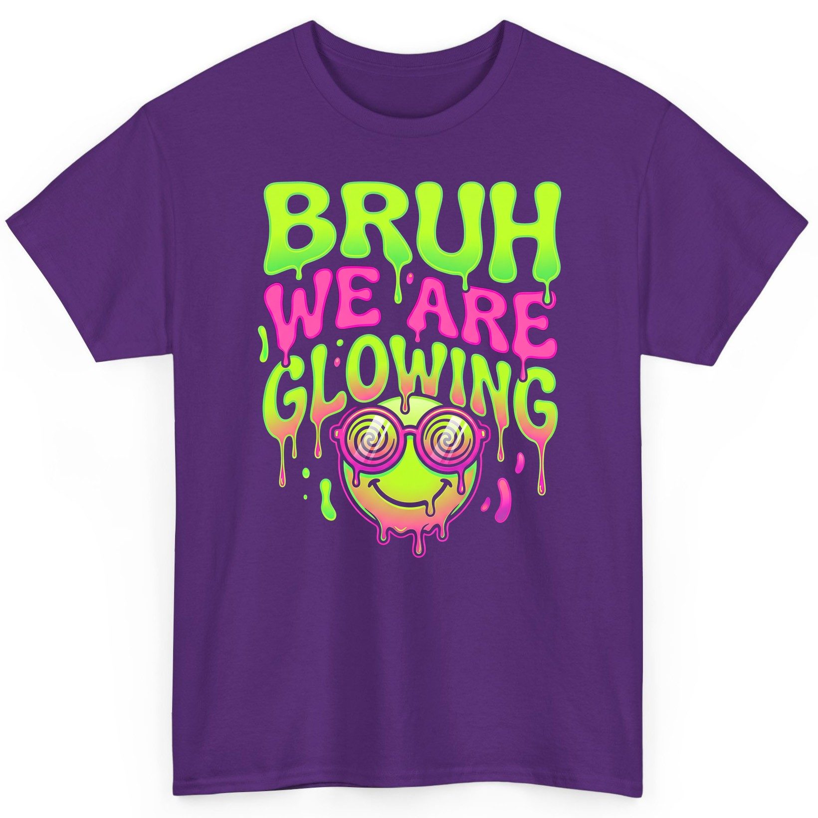 Bruh We Are Glowing rave culture T-Shirt Purple product mockup
