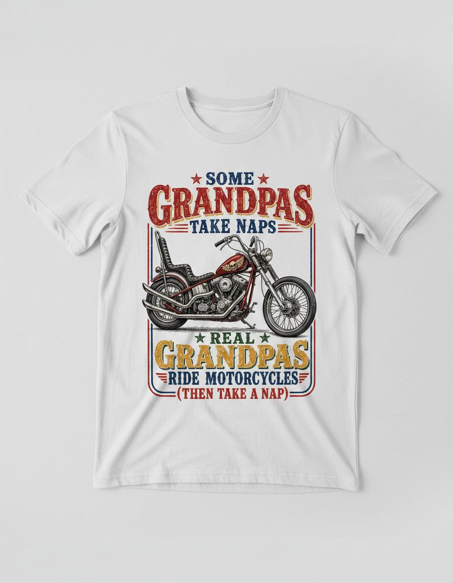 ★ Some ★ Grandpas Take Naps ★ Real ★ Grandpas Ride Motorcycles (then Take a Nap) Funny Biker Grandpa T-Shirt - product mockup - White