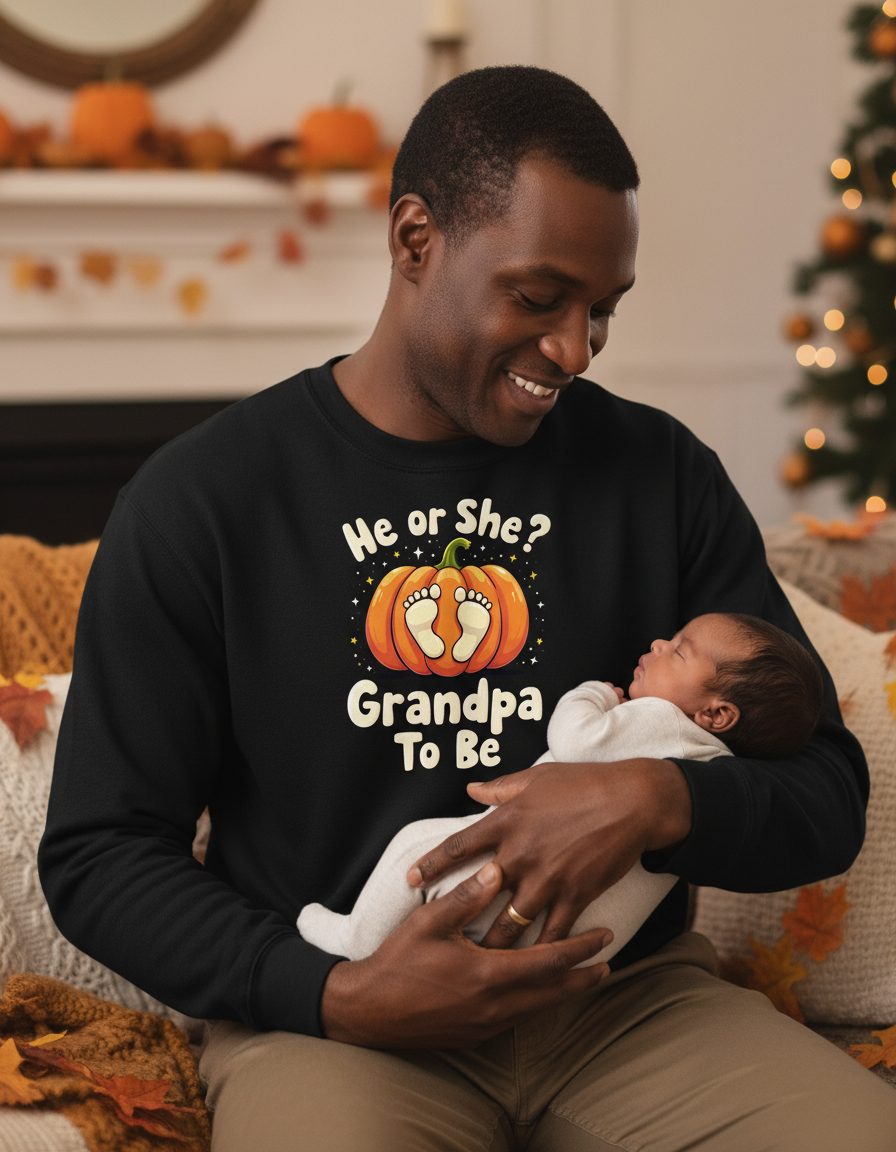 He or She Grandpa to Be gender reveal Sweatshirt Black lifestyle mockup