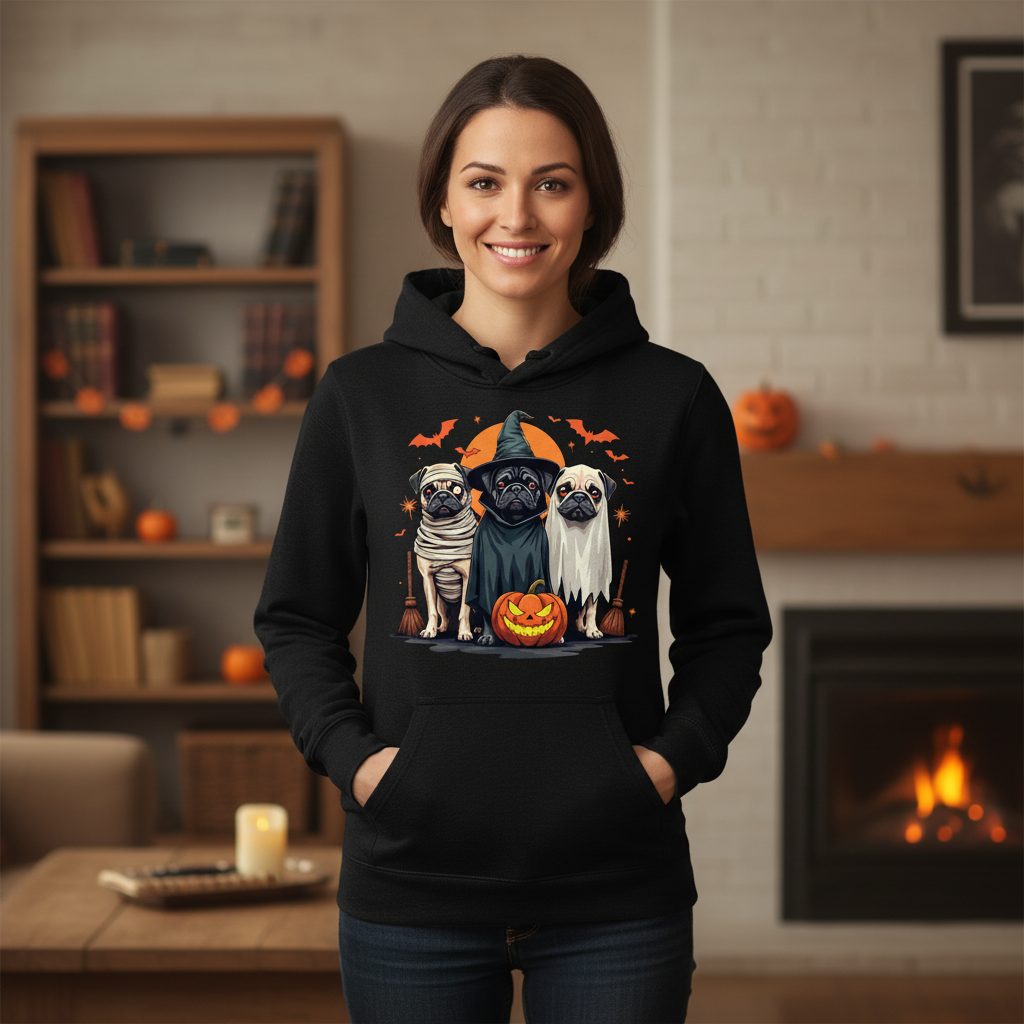 Halloween Pugs Costumes pugs Hoodie Black lifestyle mockup