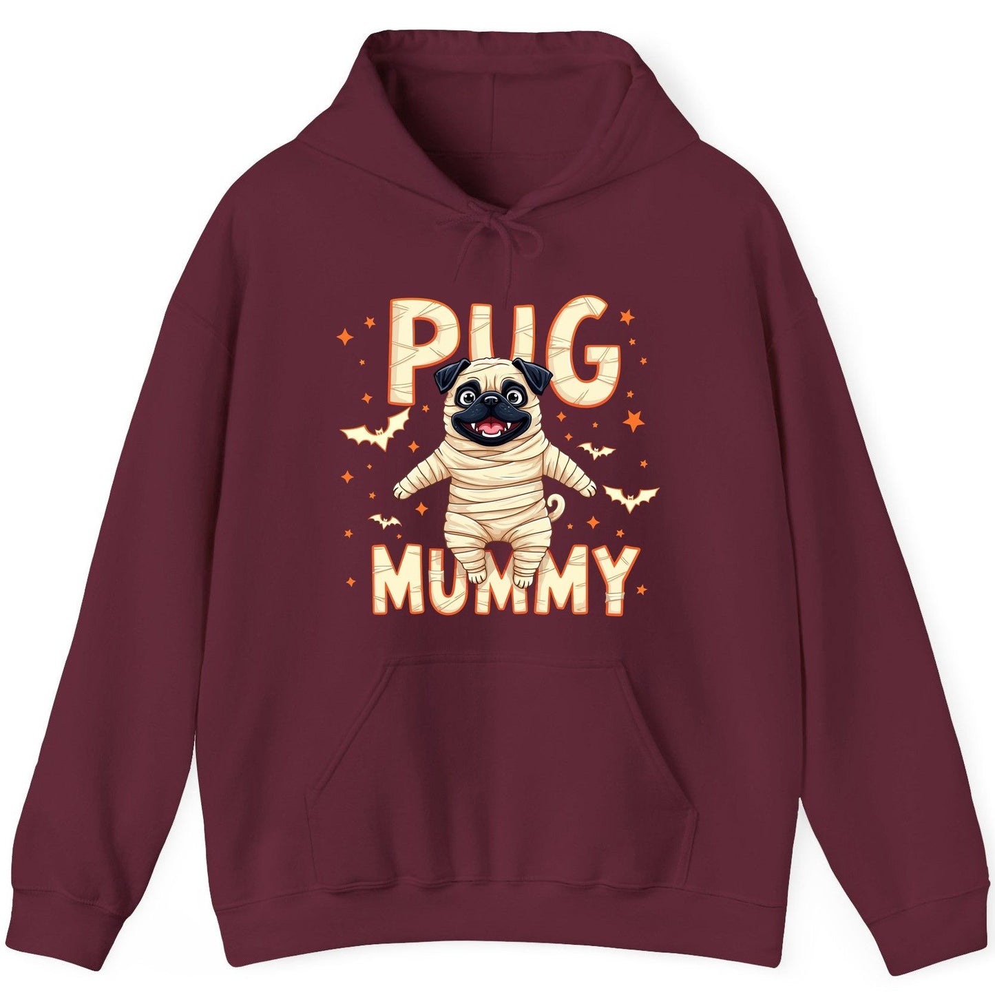 Pug Mummy pug Hoodie Maroon product mockup