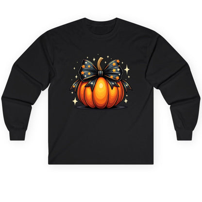 Starry Bow Pumpkin Halloween pumpkin Long Sleeve Tee Black product mockup