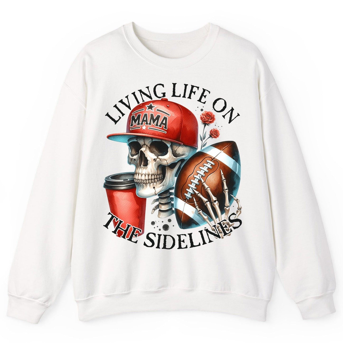 Living Life on the Sidelines football mama Sweatshirt White product mockup