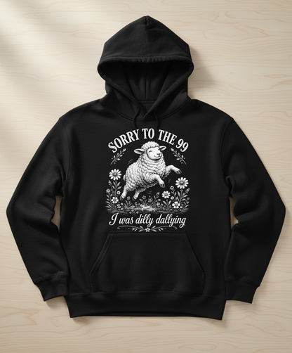 Dilly Dallying Lost Sheep Christian Humor Design Hoodie - Black